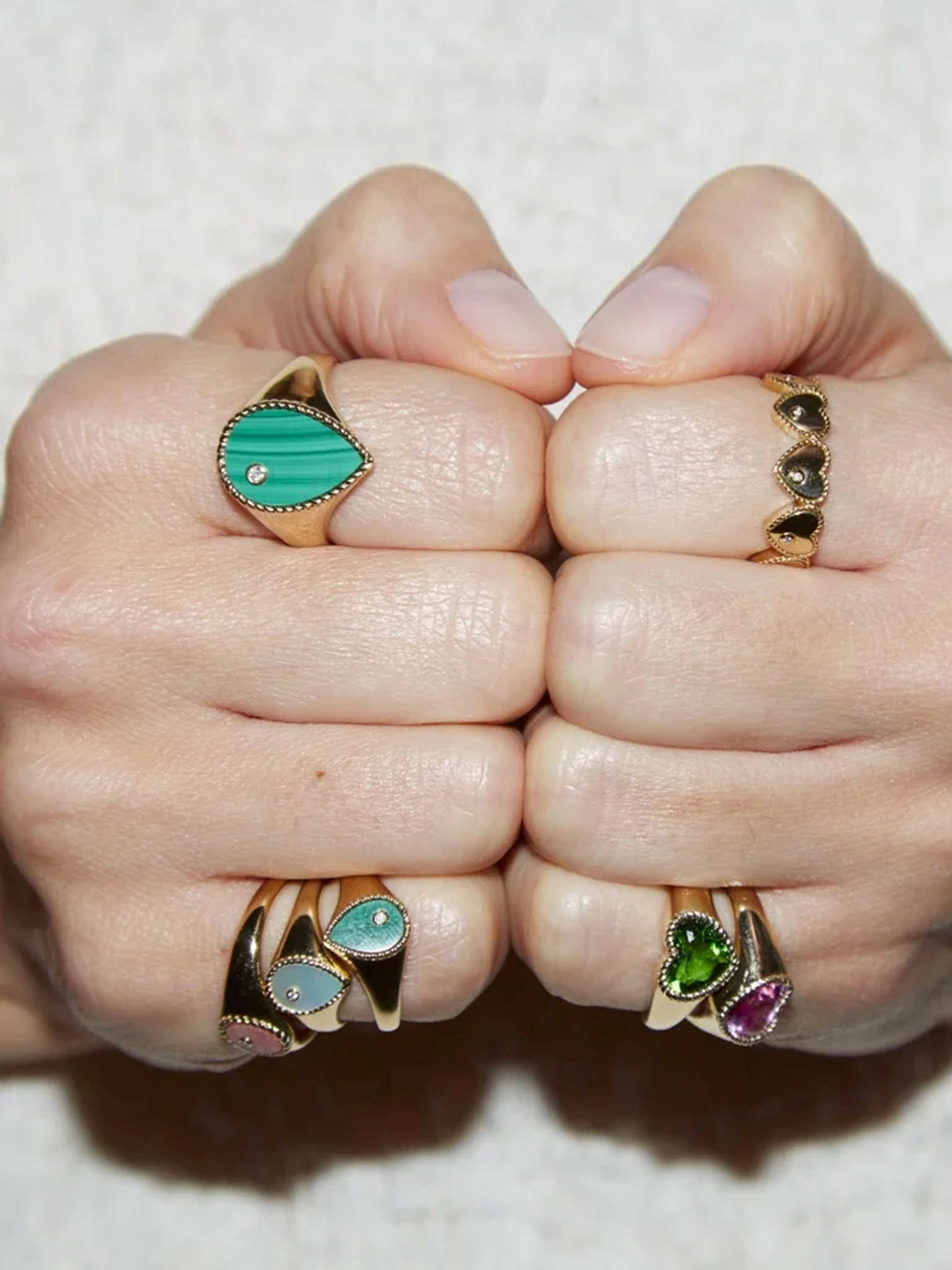 Yellow gold malachite pear signet ring